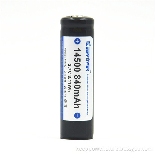 KeepPower 3.7v icr 14500 li-ion rechargeable battery 840mAh protected 14500 battery P1450J